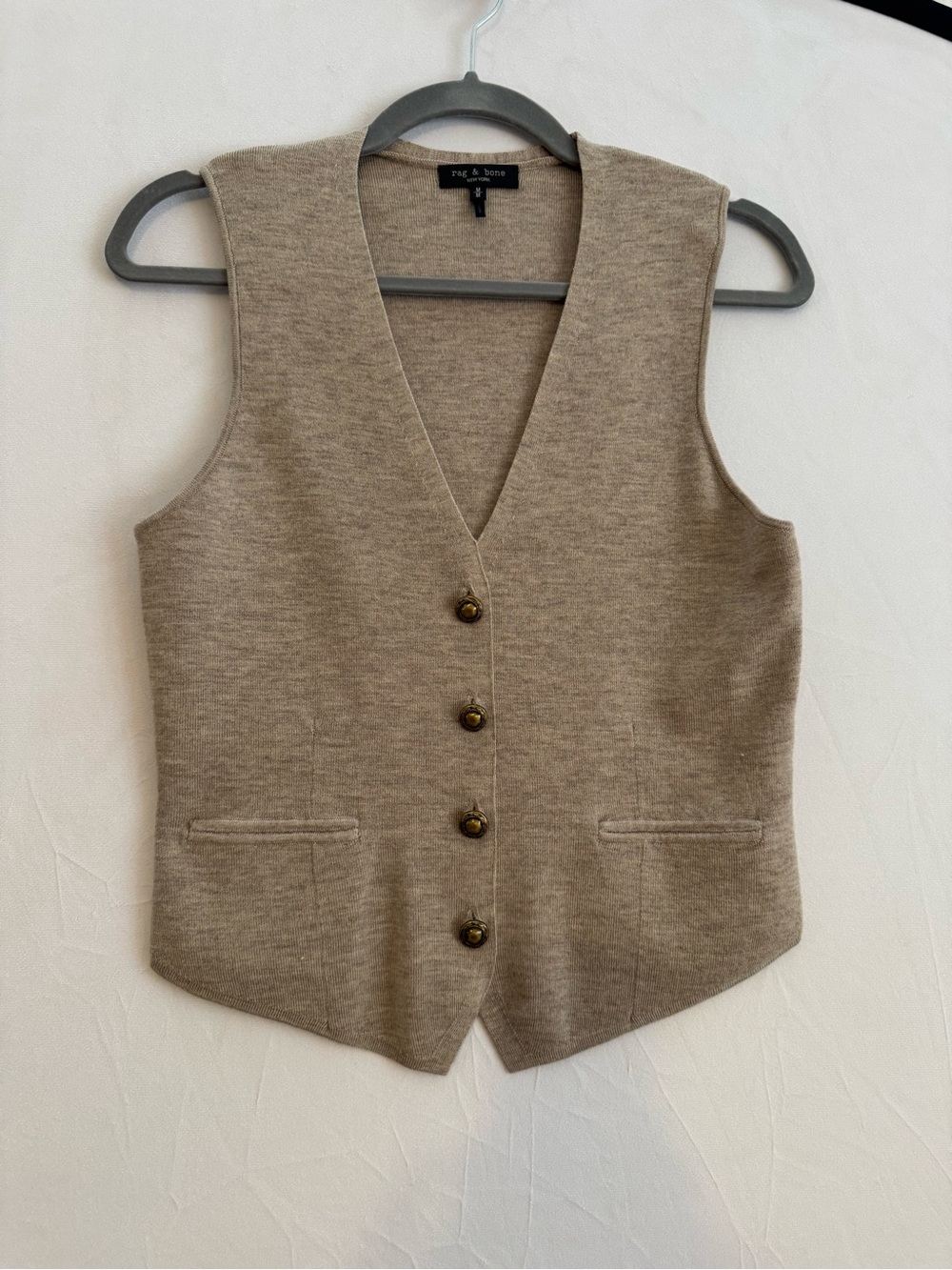rag & bone Taupe Knit Button Vest